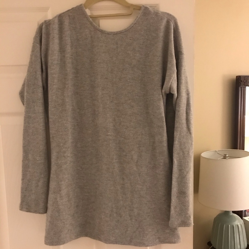 Super soft and comfy grey JCrew open back sweater